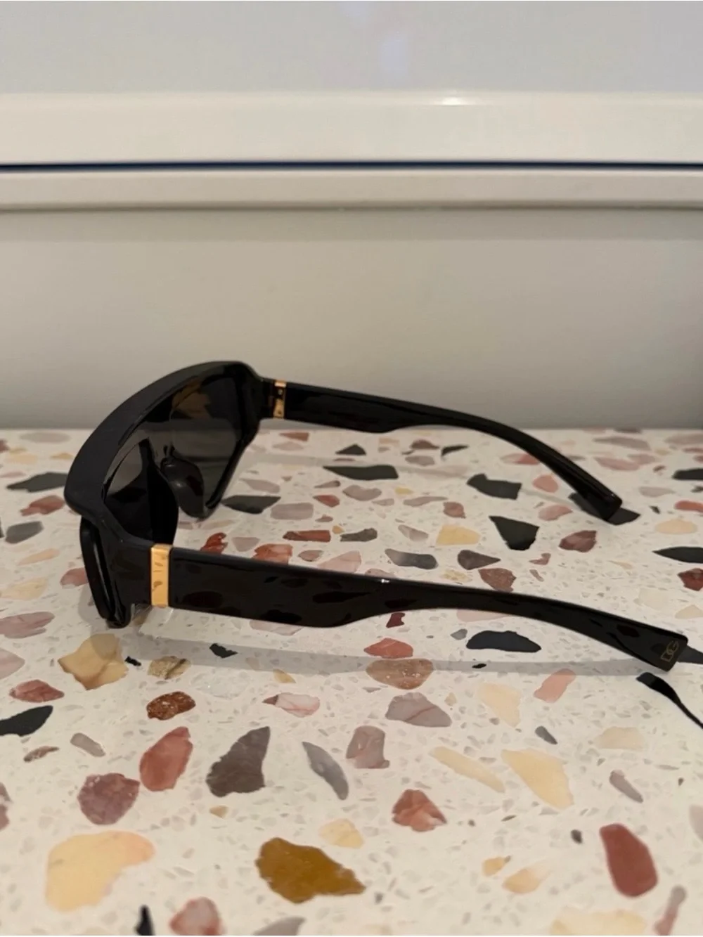 Dolce & Gabbana DG6177 Black Shield Sunglasses with Gold DG Accent!
